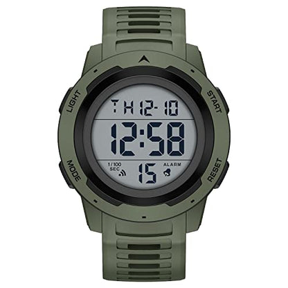 GOLDEN HOUR Mens Waterproof Digital Sport Watches Wide Screen Easy Read Display Military Style with Rubber Strap - color: green