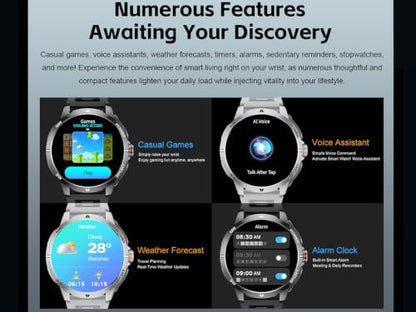Military Smart Watch with Earbuds for Men and Women,+ Metal Band - color: Black RD +Steel band& 2Glass