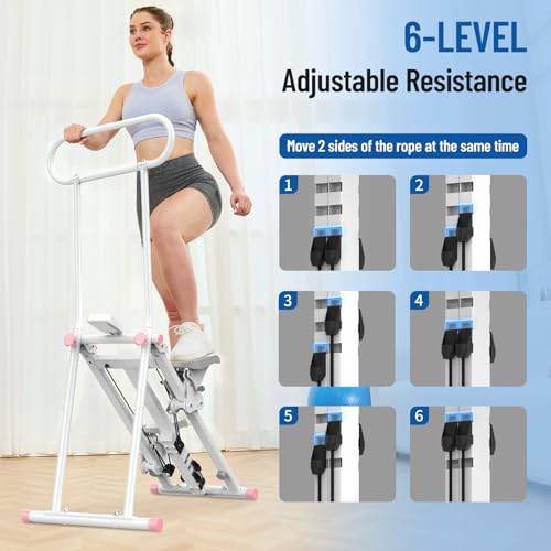 HXD-ERGO Stair Stepper for Home with Adjustable Resistance for Full Body - color: White & Pink