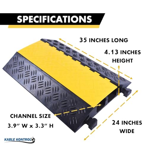 Kable Kontrol Atlas Heavy Duty Cable Protector Ramp - 2 Channel Bulk Wholesale Pallet - 10 Pcs - 35” Long Black & Yellow – 32000 Lbs Capacity - Rubber Speed Bump Wire Protector Cord Cover – CP9985 - size: 2 Channel - 35" - 10 Units