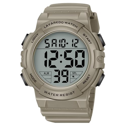 Mens Digital Watch, Sport Military Watch for Men, LED Large Face - color: 03-Khaki