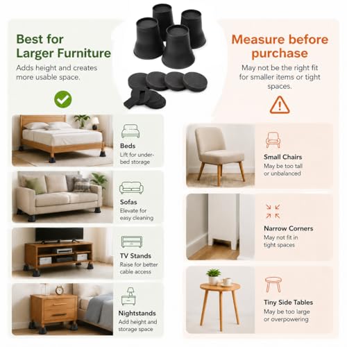 BTSD-home Bed Risers 6 Inch, 4 Pack - color: 6 Inch, size: 4 Pack