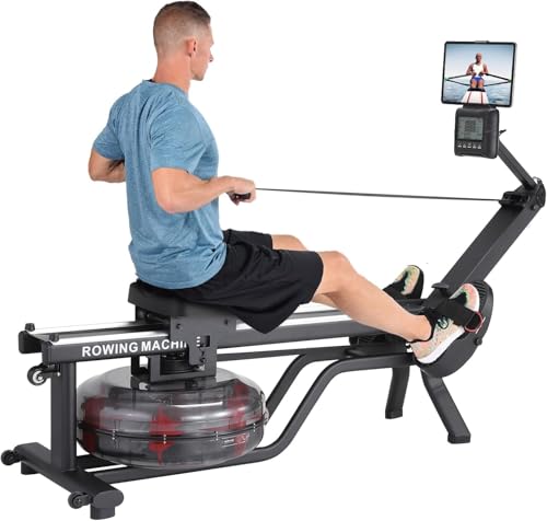 Dual Water Magnetic Rowing Machine for Home Can Foldable Save Space, Full-Body Low-Impact Workout, 380LB Weight Capacity with Digital Monitor, Ergonomic Seat, Tablet Holder ﻿ ﻿