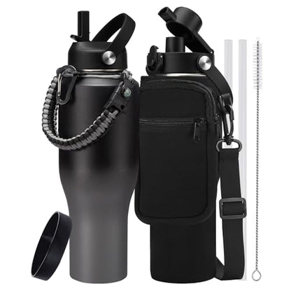 40oz Insulated Water Bottle with Carrier Bag, Fit Car Cup Holder Travel Mug - color: Shadow, size: 40 Ounces