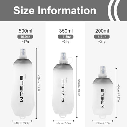 WRELS 200ml/350ml/500ml Collapsible Soft Flask,BPA Free Folding Soft Water Bottle with Hanging Ring,Lightweight TPU Hydration Flask for Running Marathon Cycling Hiking - color: Grey-350ml*2