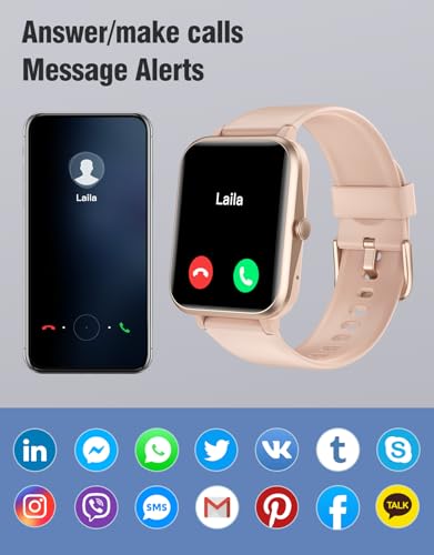 Fitness Tracker Fitness Watches for Women Men (Make/Answer Calls), 1.85" Smart Watch for iPhone/Android Phones, Heart Rate/Sleep Monitor Steps Tracker Watch Pedometer IP68 Waterproof (Pink/gold)