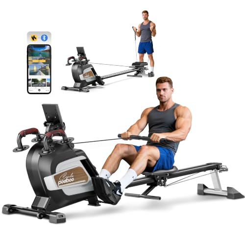 pooboo Magnetic Rowing Machines Rower Foldable with 16 Level Resistance Indoor Rower Machines with Digital Monitor & Transport Wheels for Home Use - color: Black Silver