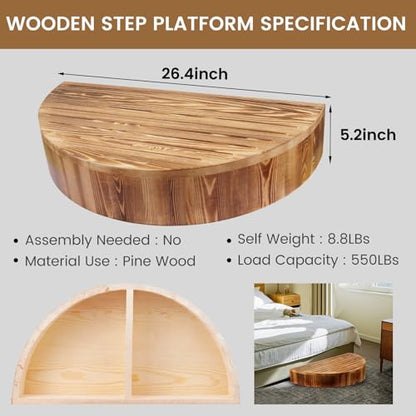 5.2" H Semicircular Wooden One Step Stool for Door High Bed Elderly Safety - size: 26.4" W