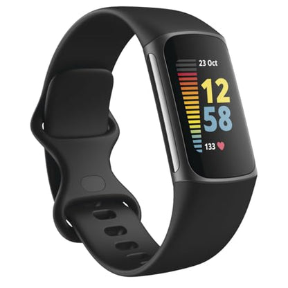 Fitbit Charge 5 Advanced Health & Fitness Tracker with Built-in GPS, Stress Management Tools, Sleep Tracking, 24/7 Heart Rate and More, Black/Graphite, One Size (S &L Bands Included) - color: Graphite/Black