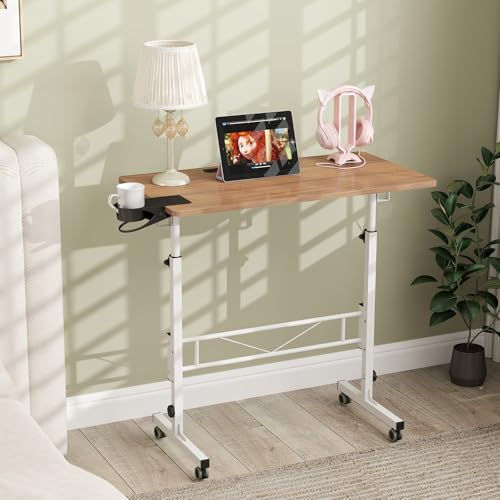 Hadulcet Small Standing Desk with Wheels, Rolling Desk Adjustable Height - color: Oak, size: 31.5"