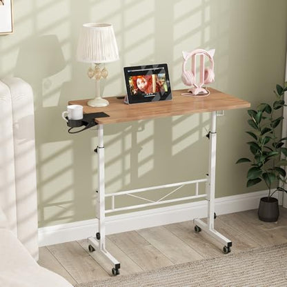 Hadulcet Small Standing Desk with Wheels, Rolling Desk Adjustable Height - color: Oak, size: 31.5"