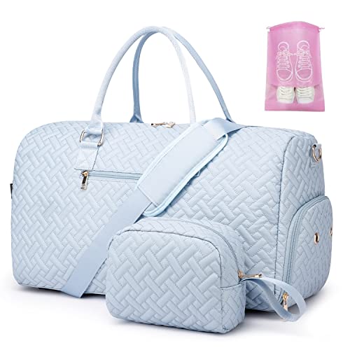 Duffle Bag for Travel, Weekender Bag with Shoe Compartment, Carry On Overnight Bag for Women with Toiletry Bag, 50L Gym Bag with Wet Pocket, Hospital Bags for Labor and Delivery Pink - color: Blue
