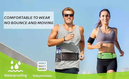 SooGree Men Women Running Waist Pack, Adjustable Waterproof Fanny Pack with Reflective Strip, Runner Belt for Running Walking Cycling Camping Gym - color: Black-Green