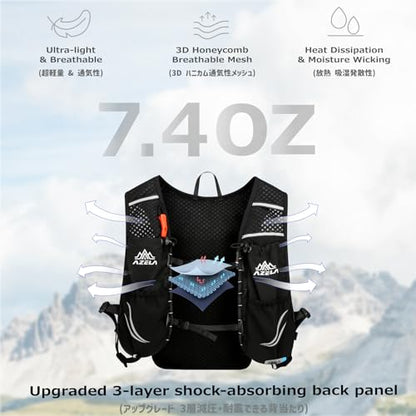 Azarxis Hiking Hydration Pack Running Backpack 10L Daypack Vest for Women Men Lightweight Cycling Biking Trail Race Jogging (Black + 1.5L White Water Bladder) - color: #3 Black (10l) + 2l White Water Bladder