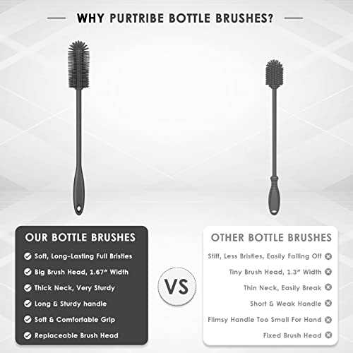 Silicone Bottle Brush, Long Handle Bottle Cleaner Brush, Charcoal - color: Charcoal