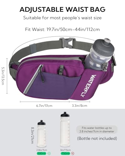 WATERFLY Water Bottle Fanny Pack, Hiking Hydration Belt for Women Men - color: Dark Purple