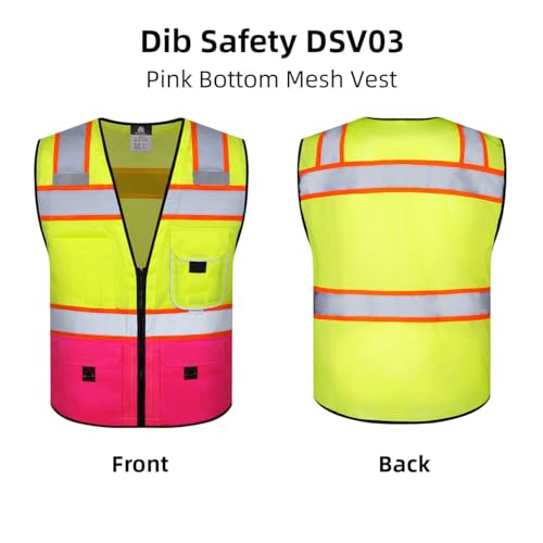 Dib Safety Reflective Safety Vest Made with 3M Tape, Yellow and Pink S - color: Yellow & Pink, size: Small