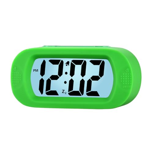 Plumeet Kids Alarm Clock Large Digital LCD Travel Alarm Clocks with Snooze and Night Light - Ascending Sound and Handheld Size - Best Gift for Kids (Green) - color: Green