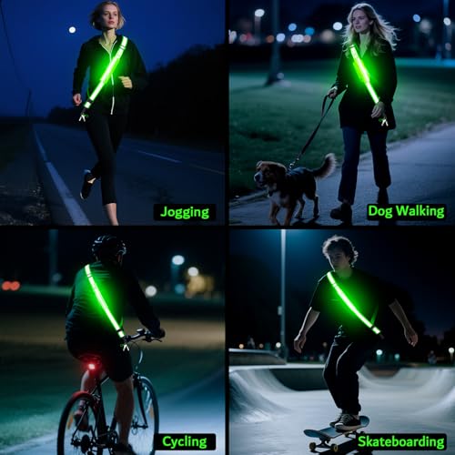 LED Reflective Night Walking Safety Gear,Adjustable Walking Light Belt, for Night Dog Walking,High Visibility Safety Lights for Walking at Night for Men Women Jogging Running Biking - color: Green