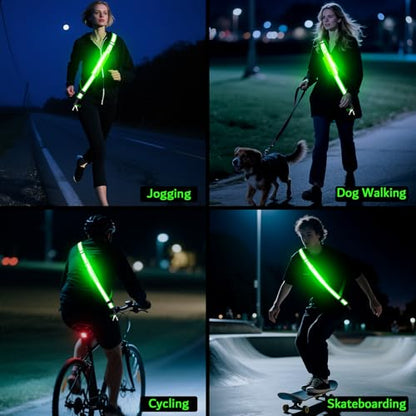 LED Reflective Night Walking Safety Gear,Adjustable Walking Light Belt, for Night Dog Walking,High Visibility Safety Lights for Walking at Night for Men Women Jogging Running Biking - color: Green