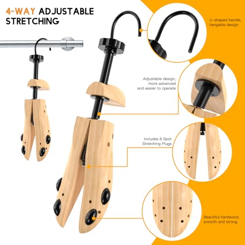 eachway Wooden Shoe Stretcher Men and Women for Wide Feet, Pair Premium of 4-way Shoe Tree Widener Stretch Length & Width - size: L (for Men's Size Us 10-13.5)