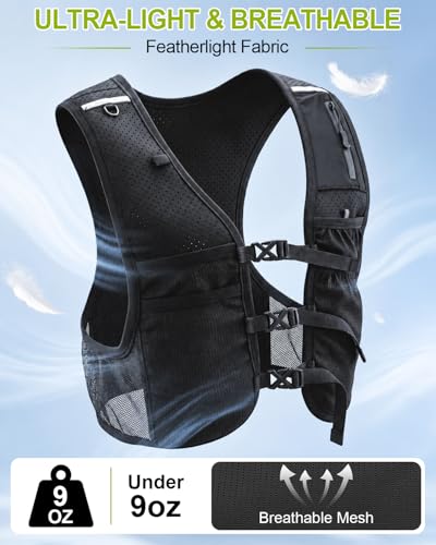 Running Vest with Touchscreen Phone Holder, 500ml/17oz Water Bottle Vest, Reflective Hydration Vest, 6 Pockets Zip Runners Vest – Lightweight, Adjustable, Breathable, Unisex - size: Medium