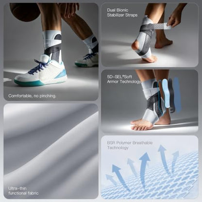 Air Armor Ankle Brace for Men Women, Single Lace Up Ankle Support Brace with Adjustable Straps, Side Stabilizers and Breathable Mesh, Ankle Stabilizer for Basketball, Soccer, Volleyball, Gym - size: Large
