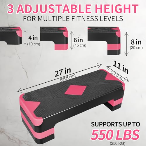 27" Aerobic Exercise Step Platform Adjustable Stepper - color: Red
