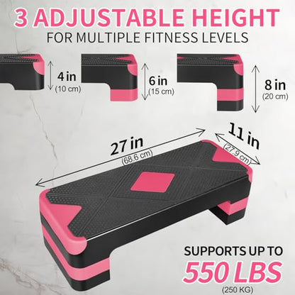 27" Aerobic Exercise Step Platform Adjustable Stepper - color: Red