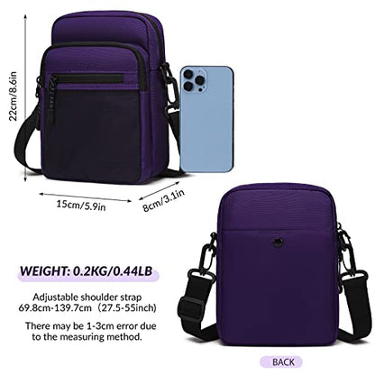 Lohol Small Messenger Bag for Men Women, Water Resistant Adjustable Crossbody Sling bag Purse for Travel Sports - color: Purple