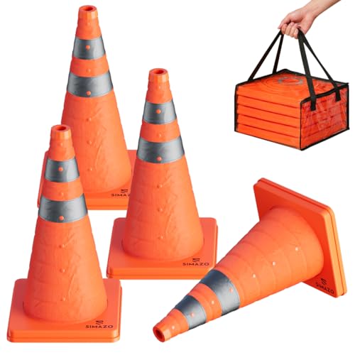 4 Pack 18In Collapsible Traffic Safety Cones with Reflective Collar - size: 18 Inch