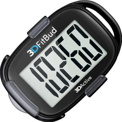 3DFitBud Simple Step Counter Walking 3D Pedometer by 3DActive with Clip, Lanyard Accurate Step Tracker Large Display, Easy to Use for Kids Men Women Adult Seniors Daily Step Tracking - A420S - color: Black
