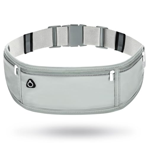 Slim Running Belt Fanny Pack for Men and Women – No-Bounce Waist Pack for Phone, Fits iPhone 17 Pro Max, Sweatproof 3-Pocket Pouch for Runners, Gym, Hiking (gray) - color: Gray