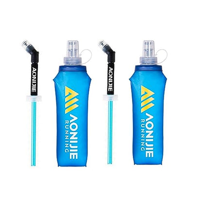 AONIJIE Soft Flasks, TPU Collapsible Foldable Water Bottles for Hydration Pack Running Cycling 2 Pack (500ml with straw pack of 2) - color: 500ml with straw pack of 2
