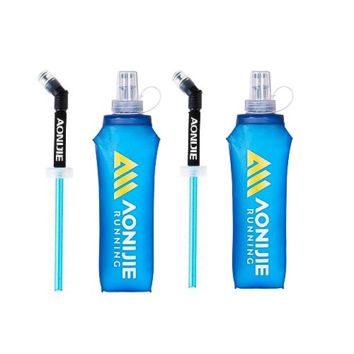 AONIJIE Soft Flasks, TPU Collapsible Foldable Water Bottles for Hydration Pack Running Cycling 2 Pack (500ml with straw pack of 2) - color: 500ml with straw pack of 2
