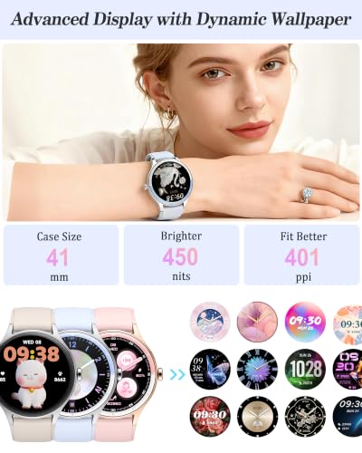 Smart Watch for Women, Ladies & Men, 1.27'' Fitness Watch [41mm case] with Call Receive/Dial, Heart Rate/Stress/Sleep Monitor, AI Voice, IP68 Waterproof Smartwatch with Calendar, Calculator, Games - color: Moonlight Blue