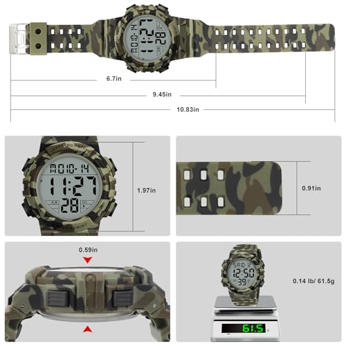 Mens Digital Watch, Sport Military Watch for Men, LED Large Face - color: 09-Army
