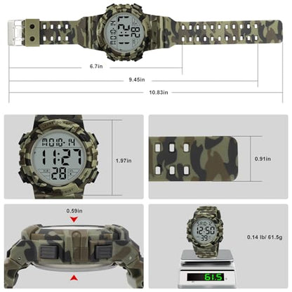 Mens Digital Watch, Sport Military Watch for Men, LED Large Face - color: 09-Army