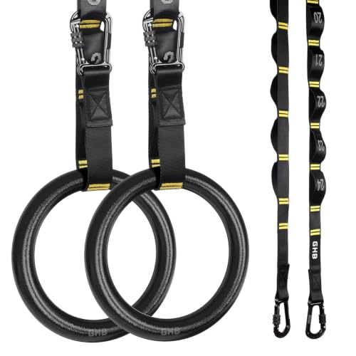 GHB Gymnastic Rings Gym Rings 1.1" Olympic Rings Adjustable Straps Pull Up Rings Sets for Workout Bodyweight Fitness Training
