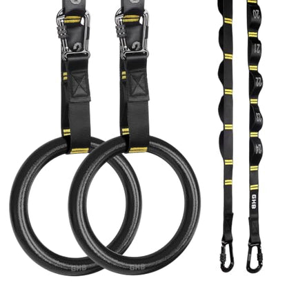 GHB Gymnastic Rings Gym Rings 1.1" Olympic Rings Adjustable Straps Pull Up Rings Sets for Workout Bodyweight Fitness Training