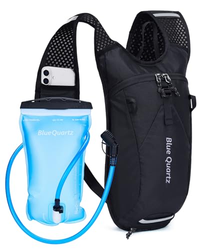 Blue Quartz Hydration Backpack with 2L Water Bladder, Hiking Water Pack with Insulated Compartment for Women Men, Lightweight Running Hydration Vest with Phone Pocket for Cycling, Biking - color: Black