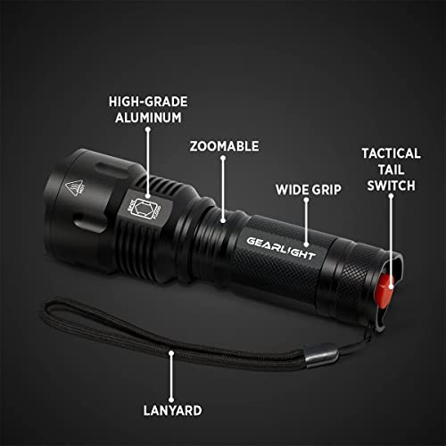 GearLight High-Powered LED Flashlight S1200 - Mid Size, Zoomable, Water Resistant, Handheld Light - High Lumen Camping, Outdoor, Emergency Flashlights - S1200-1 Pack, (Batteries Not Included) - color: S1200 Black, size: Battery Powered