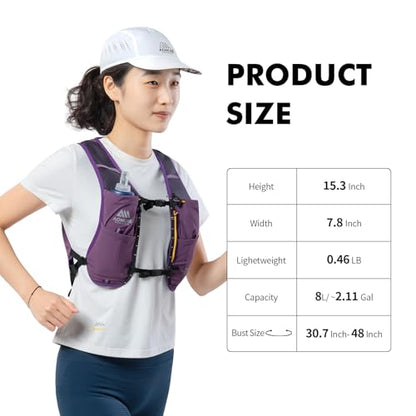 AONIJIE Running Hydration Vest for Men Women 500ml Soft Flask Water Bottle - color: Purple, size: 500ml