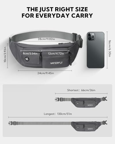 WATERFLY Small Crossbody Fanny Pack, Slim Waist Bag Chest Pouch Gray - color: Gray