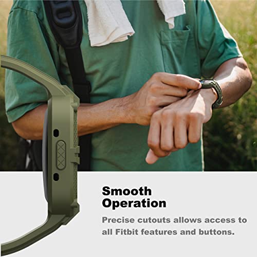 Compatible for Fitbit Versa 4/ Fitbit Sense 2 Bands Men, Rugged Protective Case with TPU Sport Band Smartwatch Wristband Army Green - color: Army Green