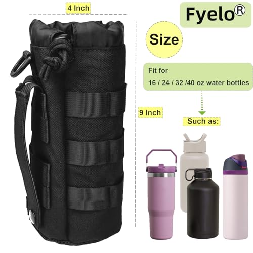 Tactical MOLLE Bottle Pouch Basic Style & Enhanced with Shoulder Strap - color: Black-Basic