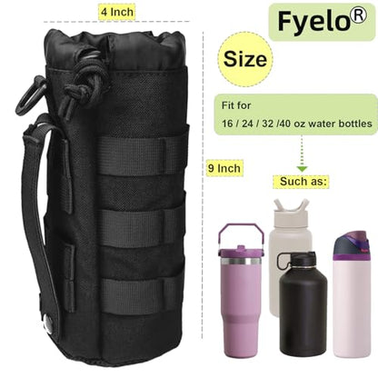 Tactical MOLLE Bottle Pouch Basic Style & Enhanced with Shoulder Strap - color: Black-Basic