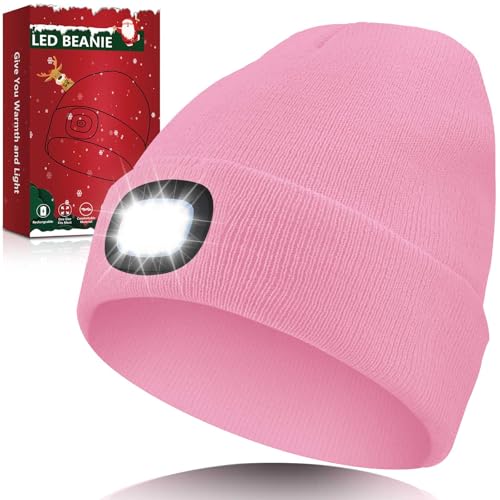 LED Beanie with Light Unisex, Gifts for Men Women, Winter Caps - color: Pink