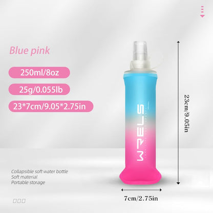 Soft Flasks TPU Soft Water Bottles Folding Soft Running Water Flask Small for Outdoor Sports Hiking Hydration Pack 8oz/17oz Hiking Cycling Climbing - color: Blue-250ml