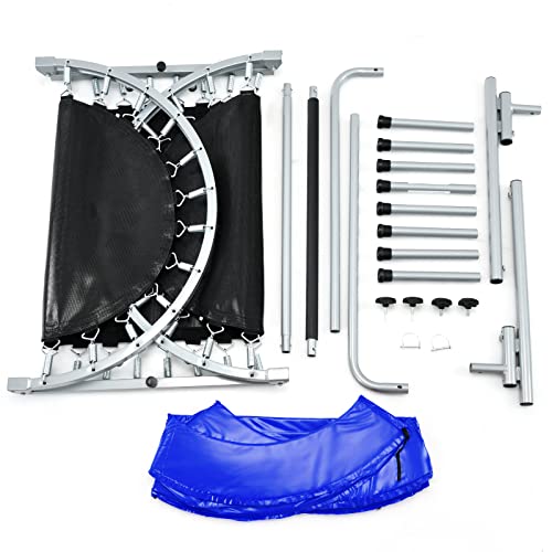 Giantex Mini Trampoline, 2 Persons Foldable Fitness Trampoline w/ 5 Levels Height Adjustable Handle, Max Load 330LBS, Indoor Oval Rebounder Exercise Trampoline for Adult, Kid, Enjoy Parent-child Time - color: Blue